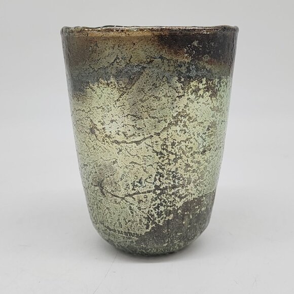 Handmade Rustic Glass Tea Light Holder Textured Glaze Finish Artistic Decor - Picture 5 of 8